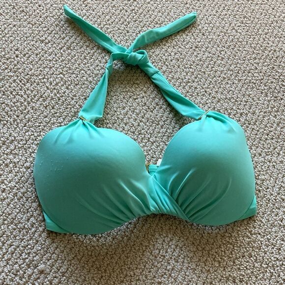 Victoria’s Secret Underwire Halter Bikini Swim Top Mint Green 32DD Adjustable - Picture 2 of 8